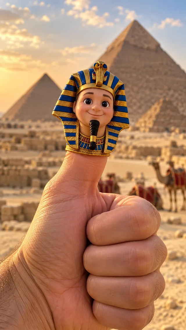 Golden Pharaoh Thumbwig at the pyramids of Giza