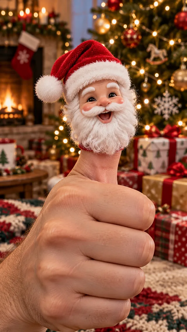 Santa Thumbwig in a red hat and festive outfit