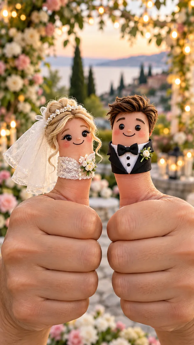 Bride and groom Thumbwig wedding design
